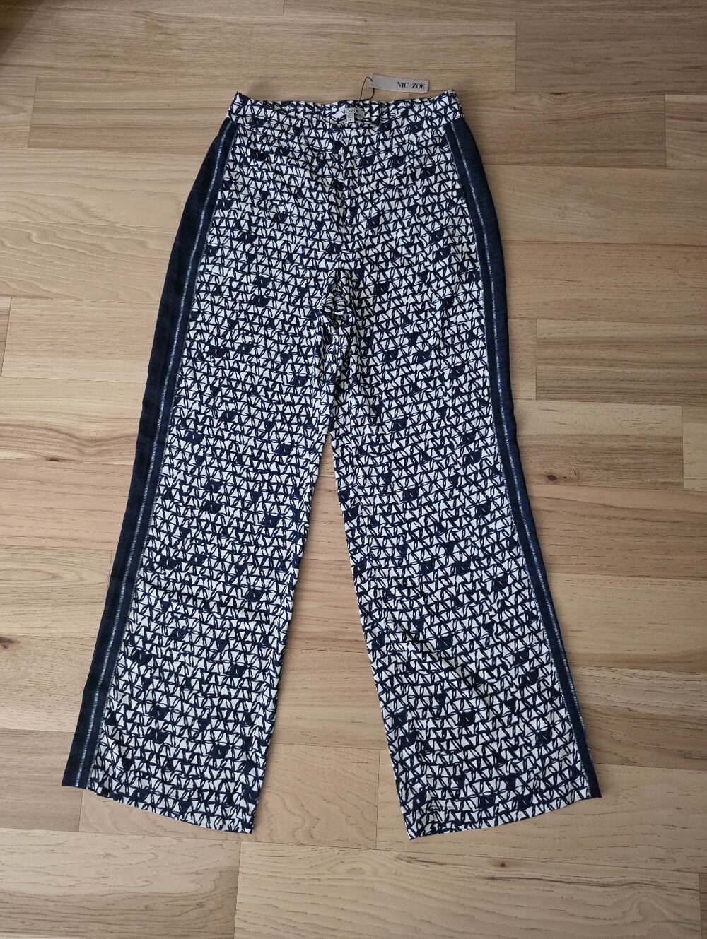 NIC+ZOE Etched Angle Blue Patterned Wide-Leg Pants Size 6 - Picture 4 of 13
